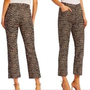 Joie Zebra Jacquard Pants 28 NWT Cropped High Rise Black Bronze Animal